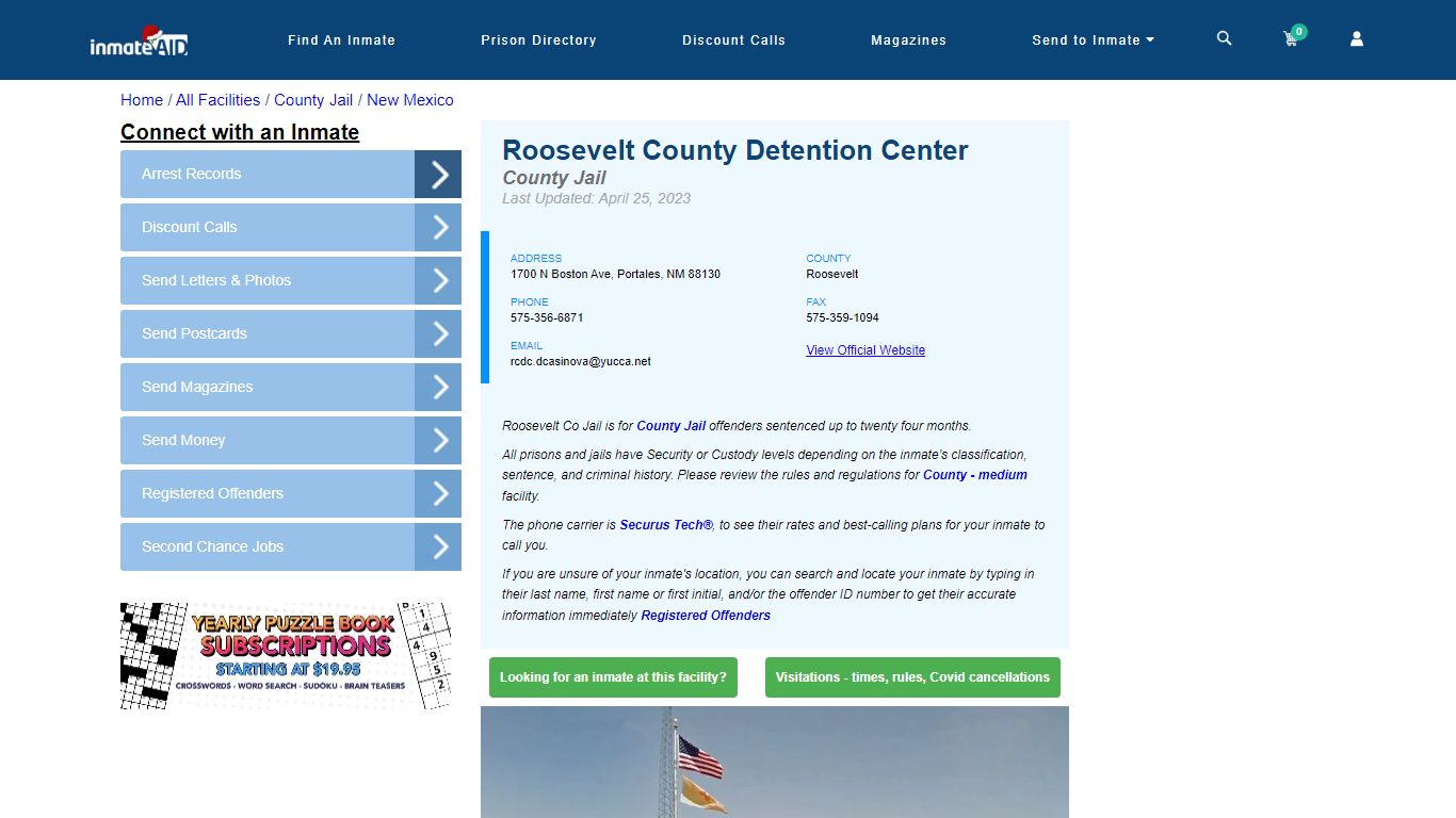 Roosevelt County Detention Center - Inmate Locator - Portales, NM