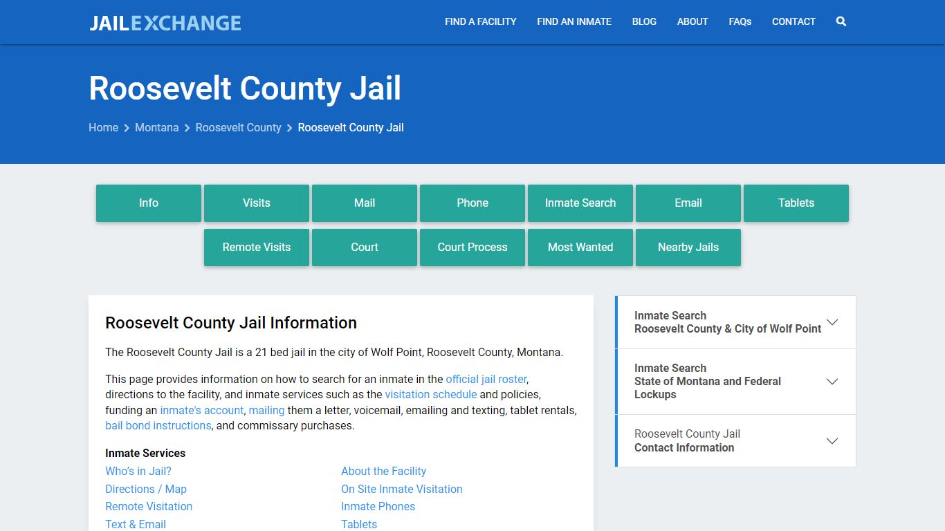Roosevelt County Jail, MT Inmate Search, Information